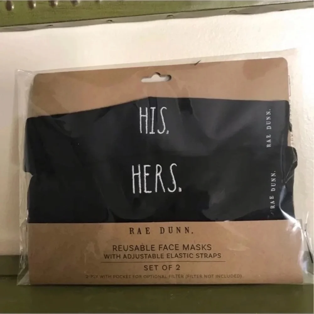 New! Rae dunn His and Hers black face masks (2 in set)